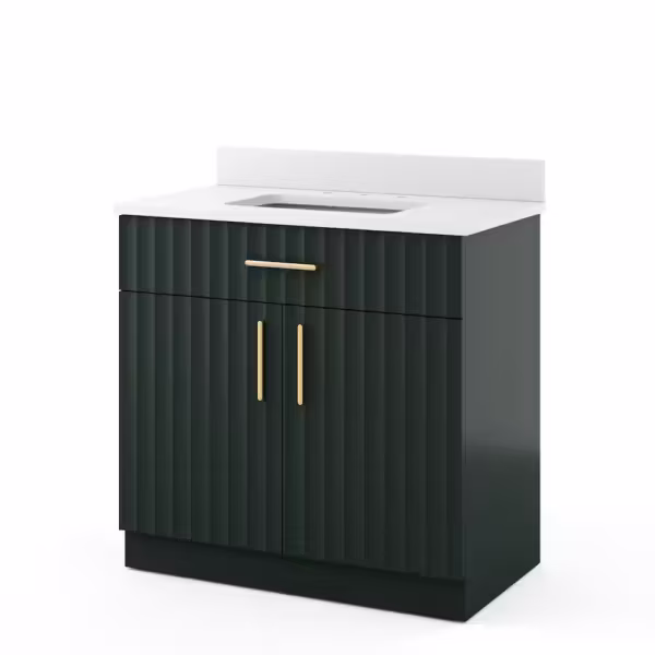 Scott Living Buntz 36-inch Single-Sink Vanity in Dark Green with White Quartz Stone Top